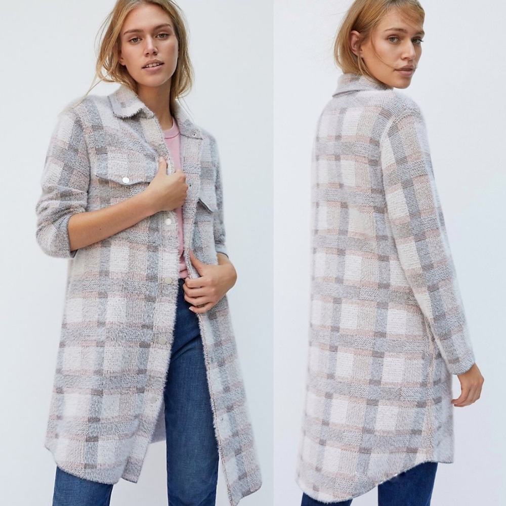 Anthropologie Pilcro Eliza Eyelash Plaid Checkered Sweater Jacket